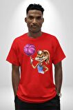 Basketbol Tavşan Lola Bunny  Pamuklu Bisiklet Yaka Kadın Erkek Oversize Boyfriend Dijital Baskılı Kırmızı T-shirt