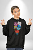 Kpop BTS BT21 Kadın Erkek  Siyah Kapüşonlu Sweatshirt Hoodie