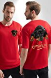 Rottweiler Sevgisi Kırmızı Oversize Kadın Erkek Ön ve Sırt Baskılı Tişört