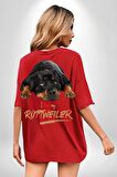 Rottweiler Sevgisi Kırmızı Oversize Kadın Erkek Ön ve Sırt Baskılı Tişört
