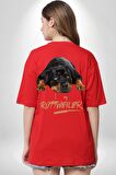 Rottweiler Sevgisi Kırmızı Oversize Kadın Erkek Ön ve Sırt Baskılı Tişört