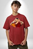 Mauro Icardi Gol Sevinci Pamuklu Bisiklet Yaka Kadın Erkek Oversize Boyfriend Dijital Baskılı Kırmızı T-shirt