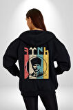 Atatürk İmzalı Türk Logo Kadın Erkek Siyah Kapüşonlu Fermuarlı Baskılı Hırka Sweatshirt