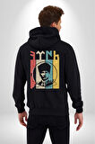 Atatürk İmzalı Türk Logo Kadın Erkek Siyah Kapüşonlu Fermuarlı Baskılı Hırka Sweatshirt