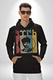 Atatürk İmzalı Türk Logo Kadın Erkek  Siyah Kapüşonlu Sweatshirt Hoodie