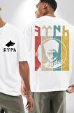 Atatürk İmzalı Türk Logo Beyaz Oversize Kadın Erkek Ön ve Sırt Baskılı Tişört