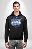 Nasa Logo Kadın Erkek  Siyah Kapüşonlu Sweatshirt Hoodie