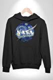 Nasa Logo Kadın Erkek  Siyah Kapüşonlu Sweatshirt Hoodie