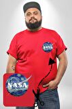 Nasa Logo Kırmızı Büyük Beden Kadın Basic Minimal Baskılı Tişört