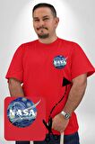 Nasa Logo Kırmızı Büyük Beden Kadın Basic Minimal Baskılı Tişört