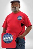 Nasa Logo Kırmızı Büyük Beden Kadın Basic Minimal Baskılı Tişört