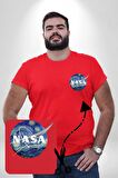 Nasa Logo Kırmızı Büyük Beden Kadın Basic Minimal Baskılı Tişört