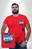 Nasa Logo Kırmızı Büyük Beden Kadın Basic Minimal Baskılı Tişört