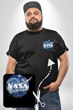 Nasa Logo Siyah Büyük Beden Kadın Basic Minimal Baskılı Tişört