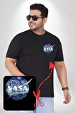 Nasa Logo Siyah Büyük Beden Kadın Basic Minimal Baskılı Tişört