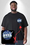 Nasa Logo Siyah Büyük Beden Kadın Basic Minimal Baskılı Tişört