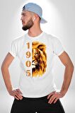 Aslan 1905 Taraftar Kadın Erkek Unisex Beyaz Organik Baskılı T-Shirt Penye Yüksek Kalite