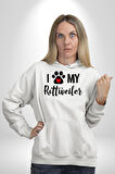 Köpek Sevgisi Rottweiler  Kadın Erkek  Beyaz Kapüşonlu Sweatshirt Hoodie