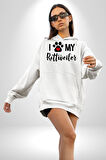 Köpek Sevgisi Rottweiler  Kadın Erkek  Beyaz Kapüşonlu Sweatshirt Hoodie