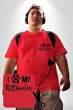 Köpek Sevgisi Rottweiler  Kırmızı Büyük Beden Kadın Basic Minimal Baskılı Tişört