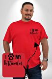 Köpek Sevgisi Rottweiler  Kırmızı Büyük Beden Kadın Basic Minimal Baskılı Tişört