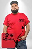 Köpek Sevgisi Rottweiler  Kırmızı Büyük Beden Kadın Basic Minimal Baskılı Tişört