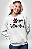 Köpek Sevgisi Rottweiler  Kadın Erkek Beyaz Sweatshirt 