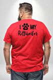 Köpek Sevgisi Rottweiler  Büyük Beden Kırmızı Tişört Kadın Erkek Ünisex Sırt Baskılı