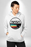 Nasa Uzay Tasarımı Kadın Erkek  Beyaz Kapüşonlu Sweatshirt Hoodie