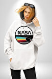 Nasa Uzay Tasarımı Kadın Erkek  Beyaz Kapüşonlu Sweatshirt Hoodie