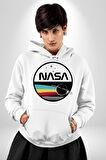 Nasa Uzay Tasarımı Kadın Erkek  Beyaz Kapüşonlu Sweatshirt Hoodie