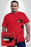 Nasa Uzay Tasarımı Kırmızı Büyük Beden Kadın Basic Minimal Baskılı Tişört