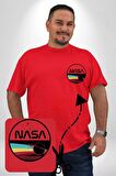 Nasa Uzay Tasarımı Kırmızı Büyük Beden Kadın Basic Minimal Baskılı Tişört