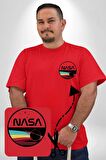 Nasa Uzay Tasarımı Kırmızı Büyük Beden Kadın Basic Minimal Baskılı Tişört