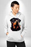 Sulu Boya Rottweiler Kadın Erkek  Beyaz Kapüşonlu Sweatshirt Hoodie