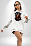 Sulu Boya Rottweiler Kadın Erkek  Beyaz Kapüşonlu Sweatshirt Hoodie