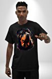 Sulu Boya Rottweiler Pamuklu Bisiklet Yaka Kadın Erkek Oversize Boyfriend Dijital Baskılı Siyah T-shirt