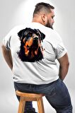 Sulu Boya Rottweiler Büyük Beden Beyaz Tişört Kadın Erkek Ünisex Sırt Baskılı