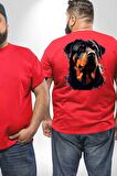Sulu Boya Rottweiler Büyük Beden Kırmızı Tişört Kadın Erkek Ünisex Sırt Baskılı