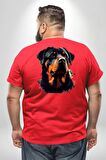 Sulu Boya Rottweiler Büyük Beden Kırmızı Tişört Kadın Erkek Ünisex Sırt Baskılı
