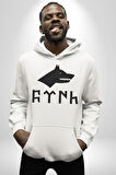 Türk Yazısı Kadın Erkek  Beyaz Kapüşonlu Sweatshirt Hoodie