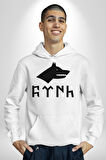 Türk Yazısı Kadın Erkek  Beyaz Kapüşonlu Sweatshirt Hoodie