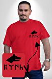 Türk Yazısı Kırmızı Büyük Beden Kadın Basic Minimal Baskılı Tişört