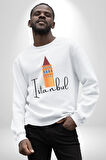 İstanbul Galata Kulesi Kadın Erkek Beyaz Sweatshirt 
