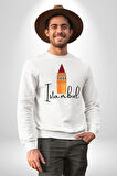 İstanbul Galata Kulesi Kadın Erkek Beyaz Sweatshirt 