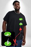 Rick Portal Siyah Büyük Beden Kadın Basic Minimal Baskılı Tişört