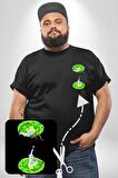 Rick Portal Siyah Büyük Beden Kadın Basic Minimal Baskılı Tişört