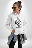 Donut Homer Simpson Karakalem Kadın Erkek  Beyaz Kapüşonlu Sweatshirt Hoodie