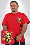 Pikachu Deadpool Tasarımı Kırmızı Büyük Beden Kadın Basic Minimal Baskılı Tişört