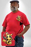 Pikachu Deadpool Tasarımı Kırmızı Büyük Beden Kadın Basic Minimal Baskılı Tişört